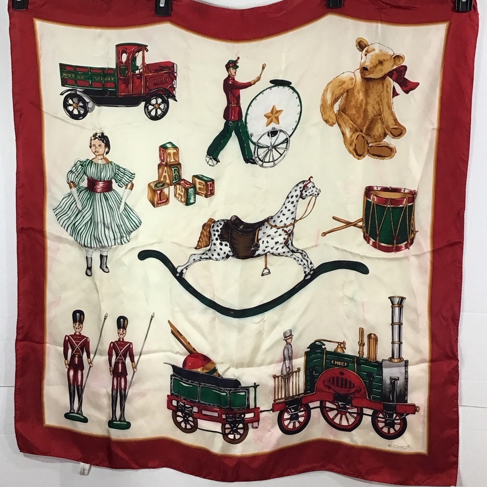 Vintage Echo Christmas toys silk scarf Japan